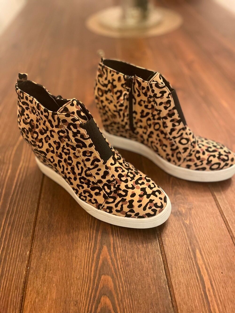 MIA Leopard Print Hidden Wedge Sneakers - Side Zip High Top Booties - w 9.5